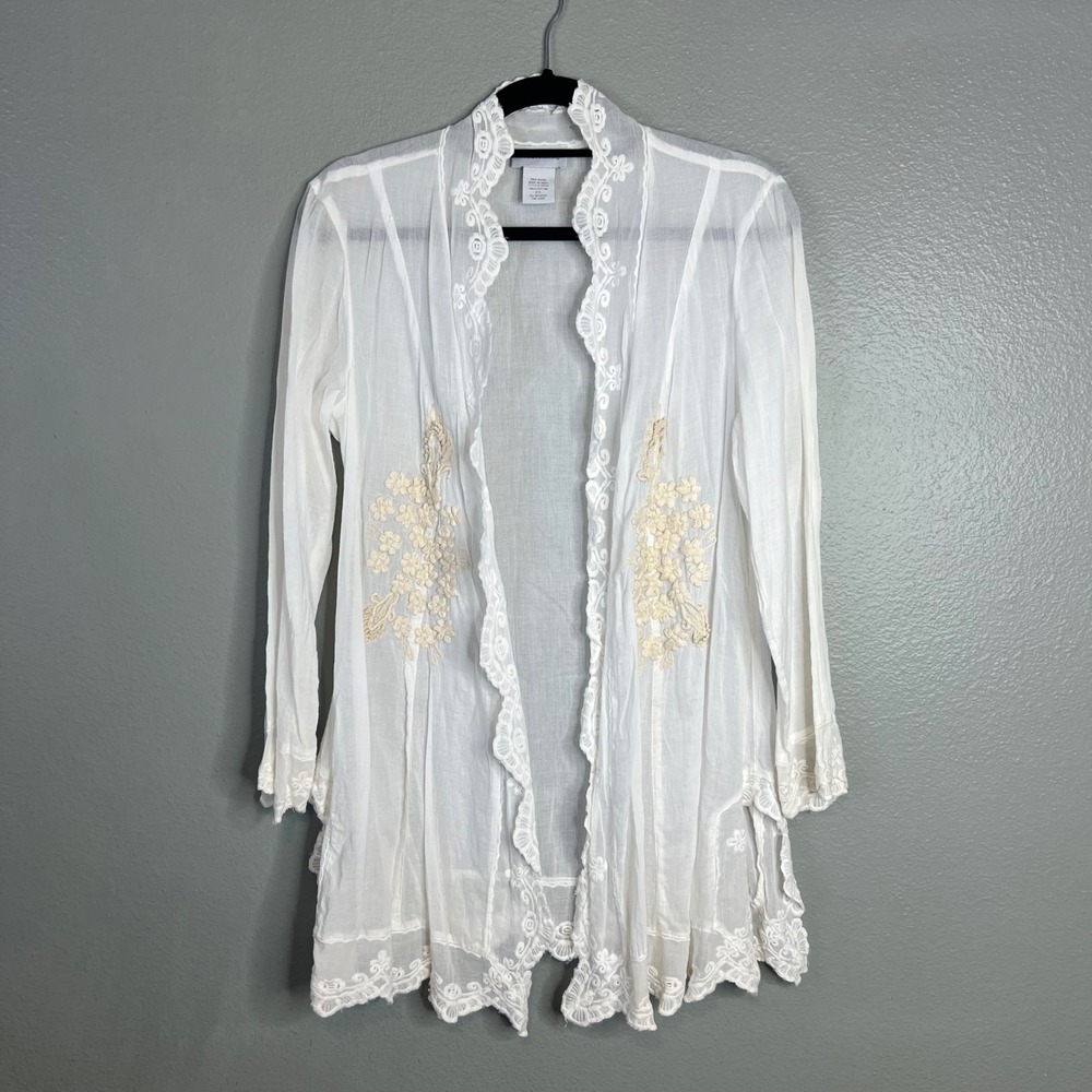 Soft Surroundings Cover Up Sz PS White Cotton Embroidered Ethereal Romantic Boho